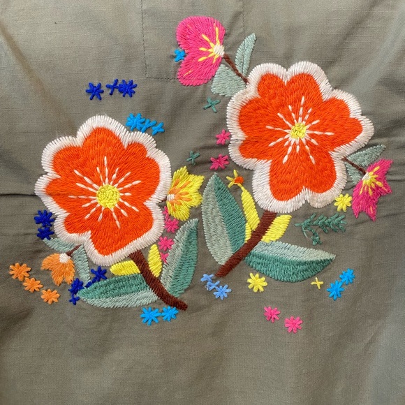 Lucky Brand 90s Y2K Embroidered Military Khaki Army Green Shirt Jacket Retro - Picture 6 of 15